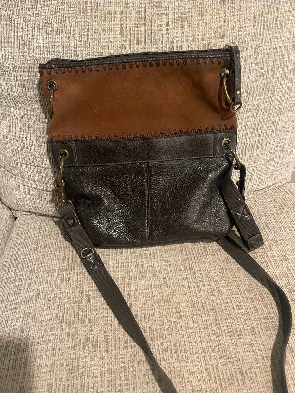 The Sak Leather Boho Crossbody Bag Brown Woven Southwestern